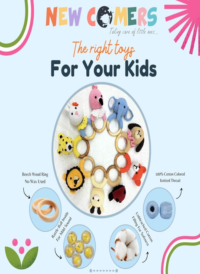 New Comers Baby Rattle (Pack of 2) for Newborn 100% Cotton Hand Crochet Knitted Soft Toy with Wooden Ring Can be use as Teether, Music Shaker for Hand Grips with Sound (Koala & Flamingo) - Image 5